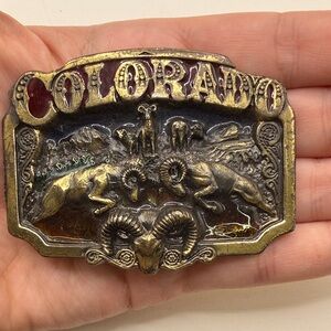 Vintage Great American Buckle Co Colorado Belt 1983 Gold Tone Rams Collectible